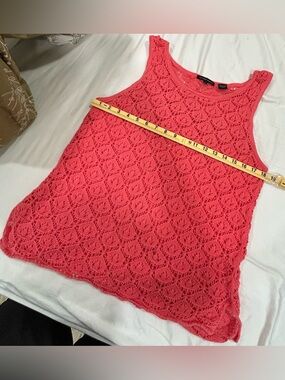Jeanne Pierre Cottagecore Knit Tank Top Coral Pink Lace Boho Sleeveless Size L